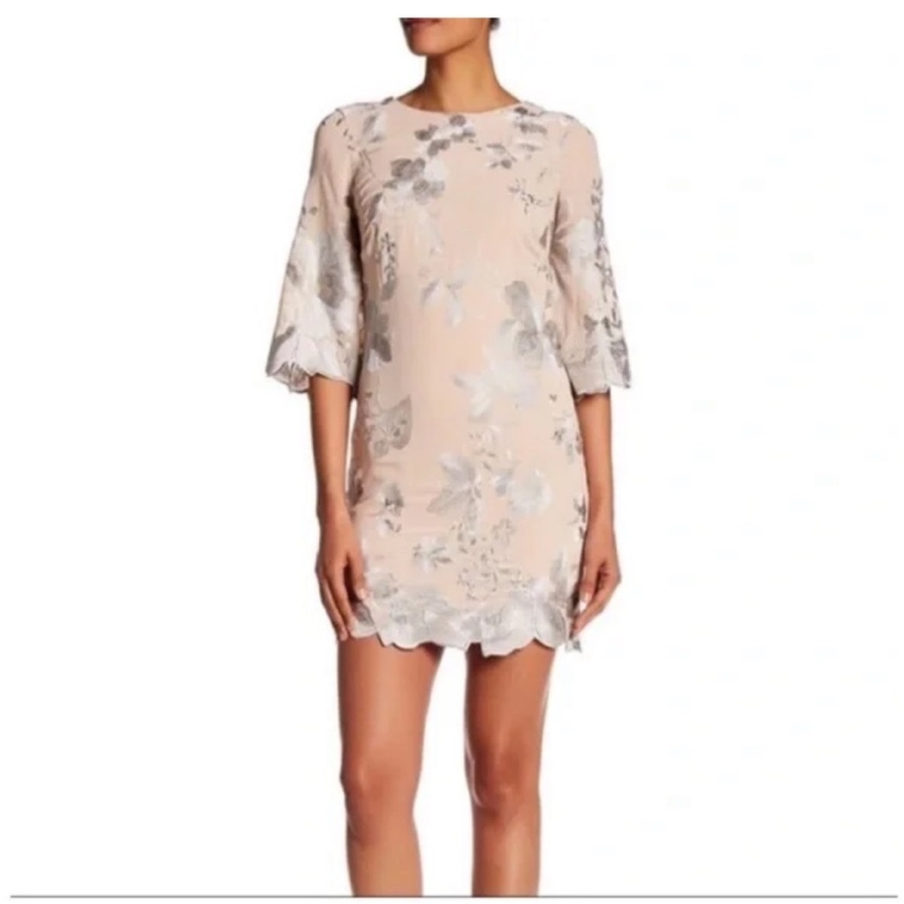 XS Dress the Population Paige Nude Sheath Dress
Silver Embroidery